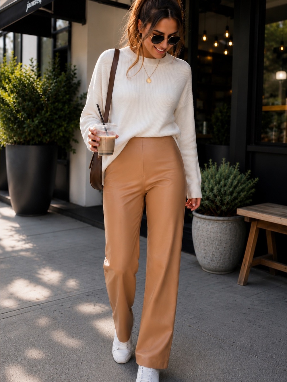Danier Genuine Leather Straight Leg Pants – Camel | Size 6 | NWOT